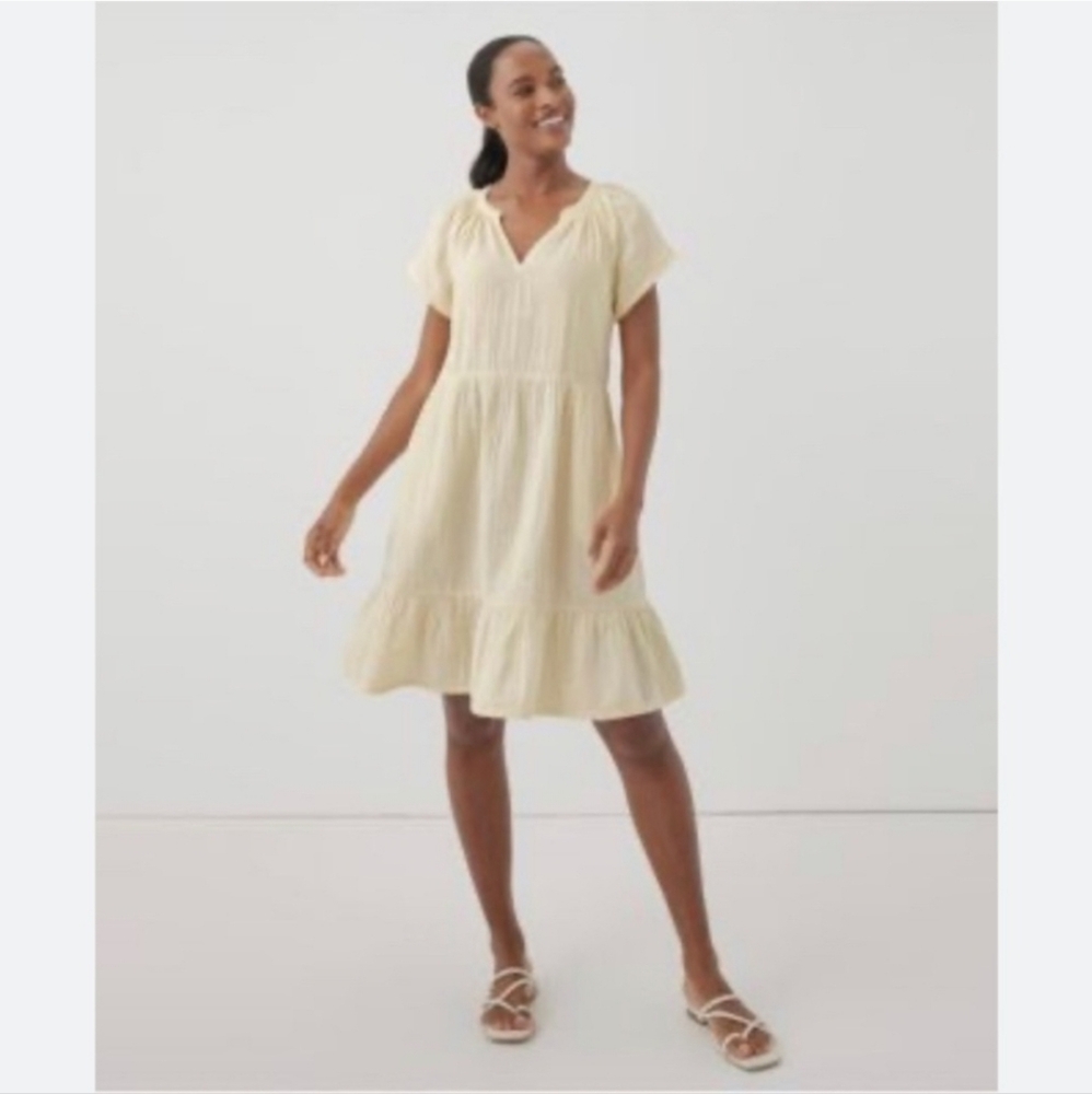 Pact Coastal Double Gauze Throw-And-Go Dress Butter Yellow Organic Size Small